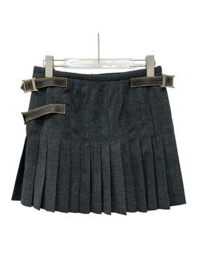 Prada 2026 Black & Gray Wool Pleated Mini Skirt